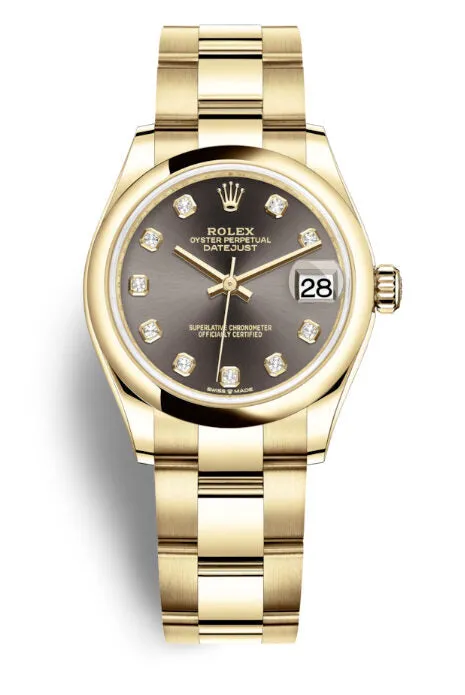 Rolex Datejust 31 Dark Grey Diamond Dial Ladies 18kt Yellow Gold Oyster Watch 278248GYDO