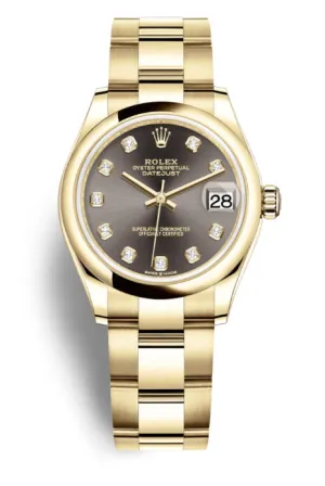 Rolex Datejust 31 Dark Grey Diamond Dial Ladies 18kt Yellow Gold Oyster Watch 278248GYDO