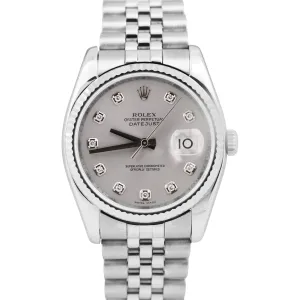 Rolex DateJust SILVER DIAMOND Stainless Steel SUPER JUBILEE 36mm 116234 Watch