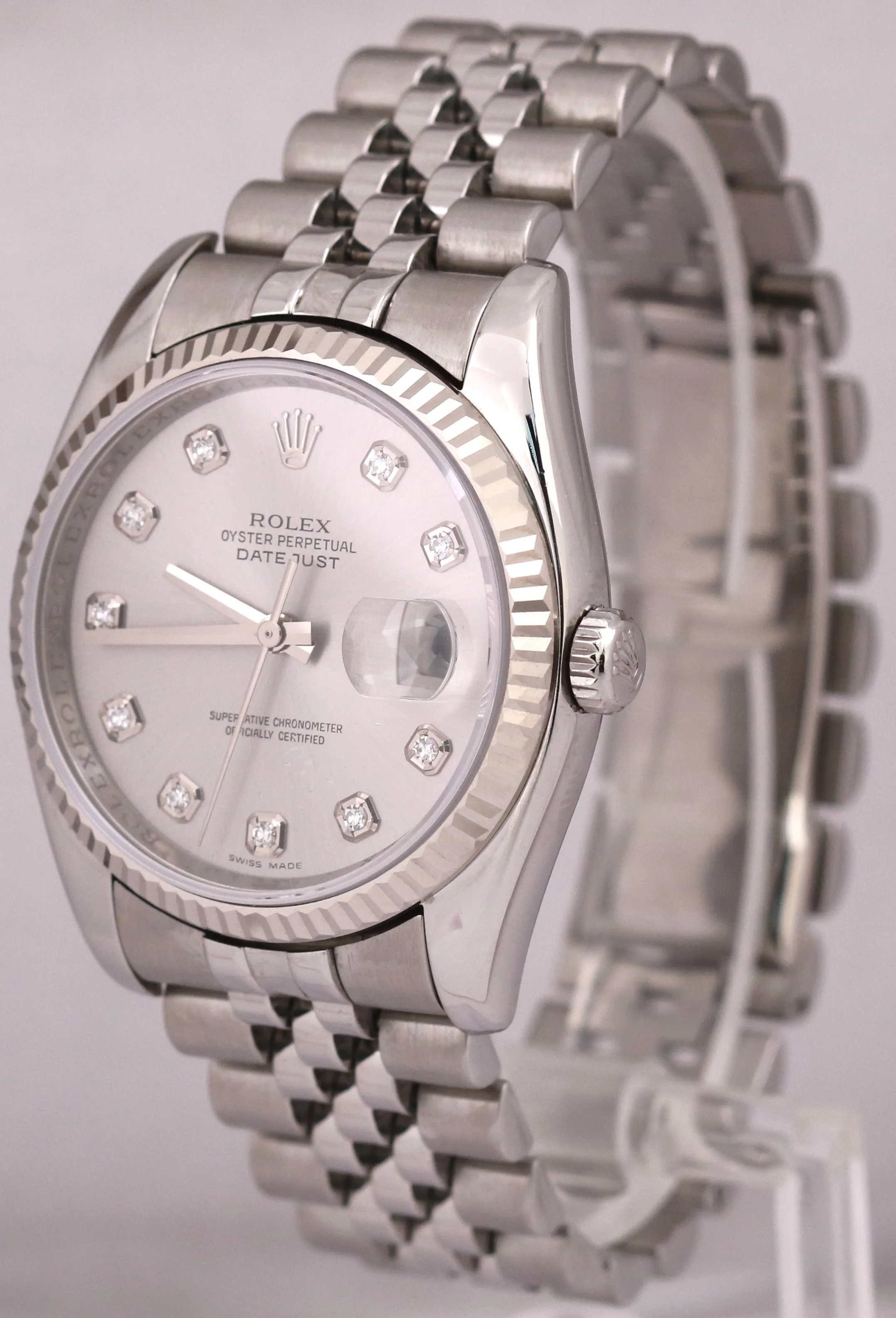 Rolex DateJust SILVER DIAMOND Stainless Steel SUPER JUBILEE 36mm 116234 Watch