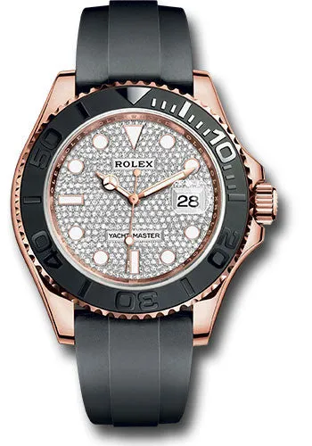 Rolex Everose Gold Yacht-Master 40 Watch - Diamond Paved Dial - Oysterflex Strap 116655