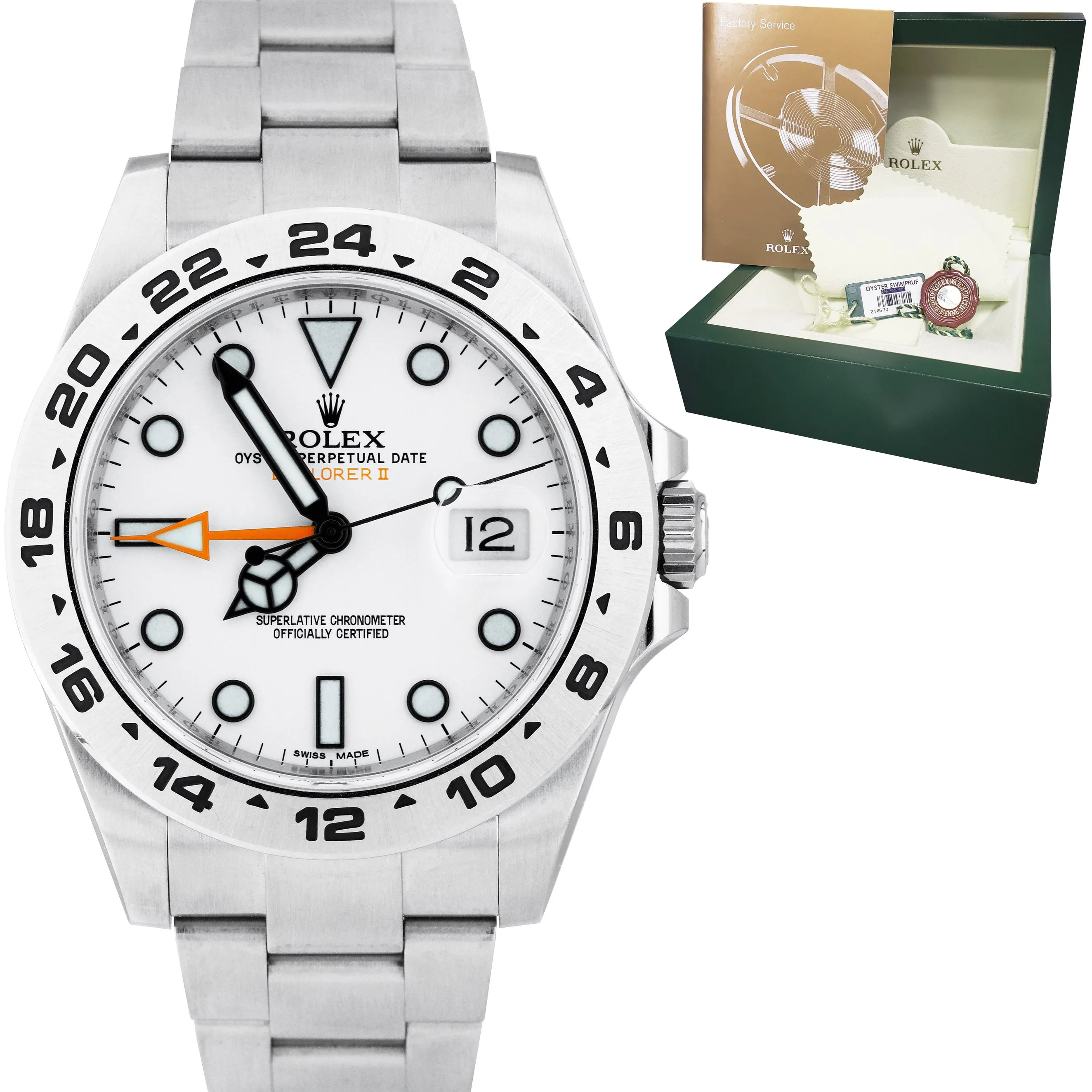 Rolex Explorer II Orange POLAR WHITE Stainless Steel 42mm GMT Date Watch 216570