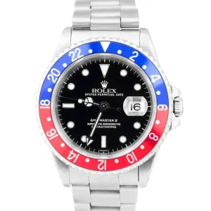 Rolex GMT-Master II 40mm PEPSI RED BLUE Stainless Black SWISS ONLY Watch 16710