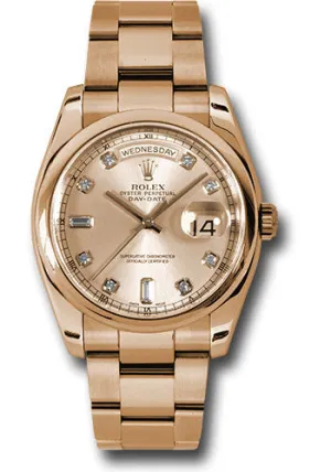 Rolex Pink Gold Day-Date 36 Watch - Domed Bezel - Pink Champagne Diamond Dial - Oyster Bracelet - 118205 chdo