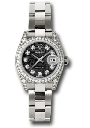 Rolex White Gold Lady-Datejust 26 Watch - 42 Diamond Bezel - Black Jubilee Diamond Dial - Oyster Bracelet - 179159 bkjdo