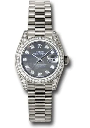 Rolex White Gold Lady-Datejust 26mm - 42 Diamond Bezel - Dark Mother-Of-Pearl Diamond Dial - President Bracelet - 179159 dkmdp