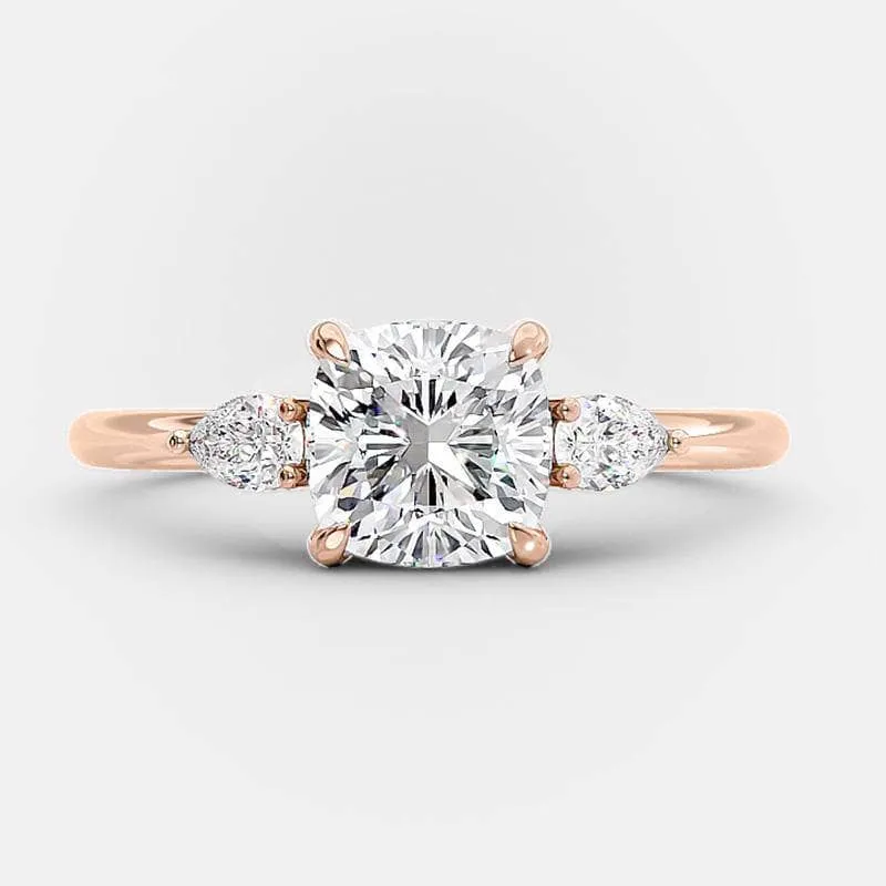 Rose Gold 2.0ct Cushion Cut Three Stone Diamond Engagement Ring