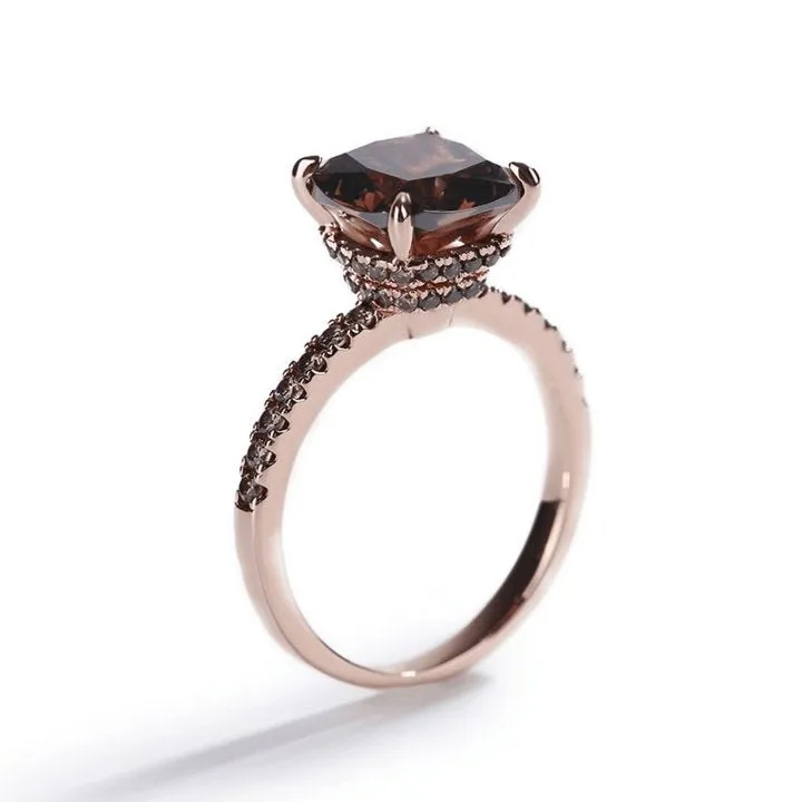 Rose Gold Cushion Cut Chocolate Stone Engagement Ring