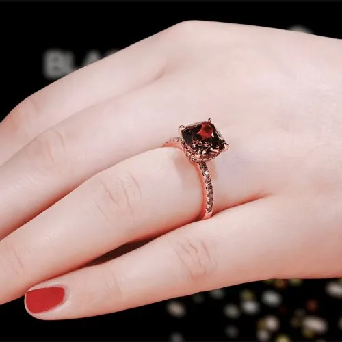 Rose Gold Cushion Cut Chocolate Stone Engagement Ring