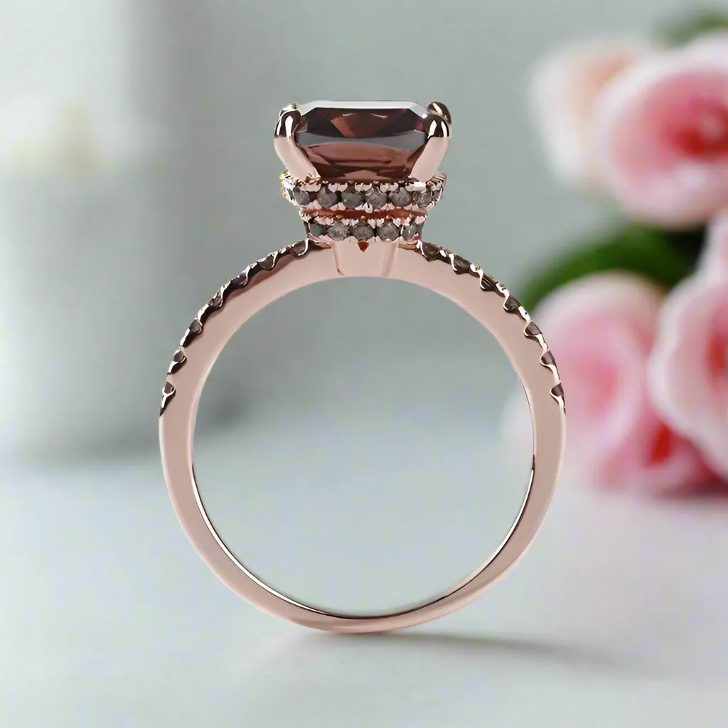 Rose Gold Cushion Cut Chocolate Stone Engagement Ring