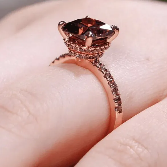 Rose Gold Cushion Cut Chocolate Stone Engagement Ring