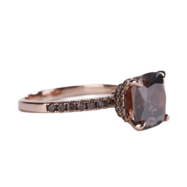 Rose Gold Cushion Cut Chocolate Stone Engagement Ring
