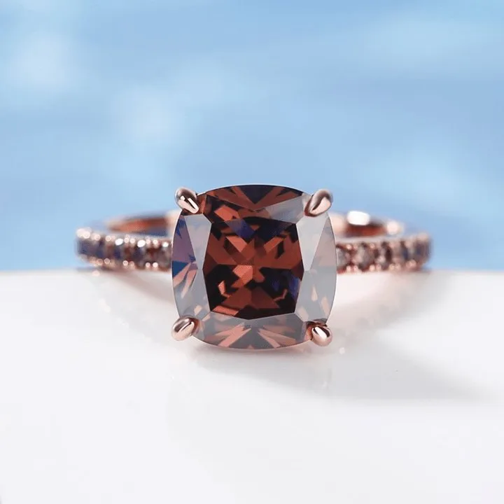 Rose Gold Cushion Cut Chocolate Stone Engagement Ring