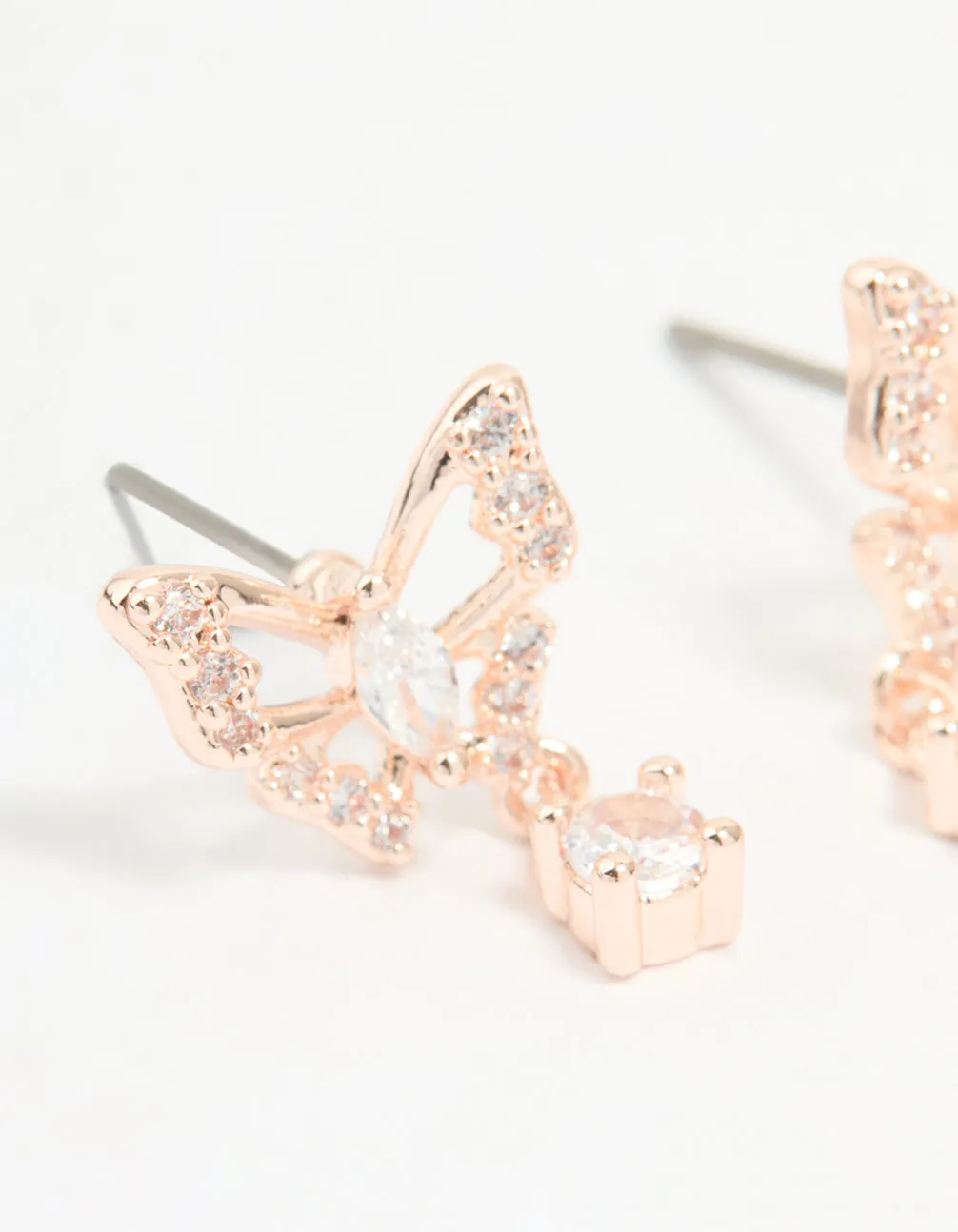 Rose Gold Plated Cubic Zirconia Butterfly Teardrop Earrings
