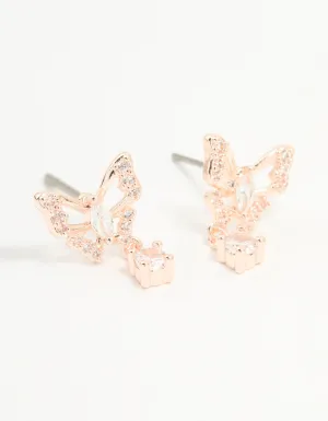 Rose Gold Plated Cubic Zirconia Butterfly Teardrop Earrings