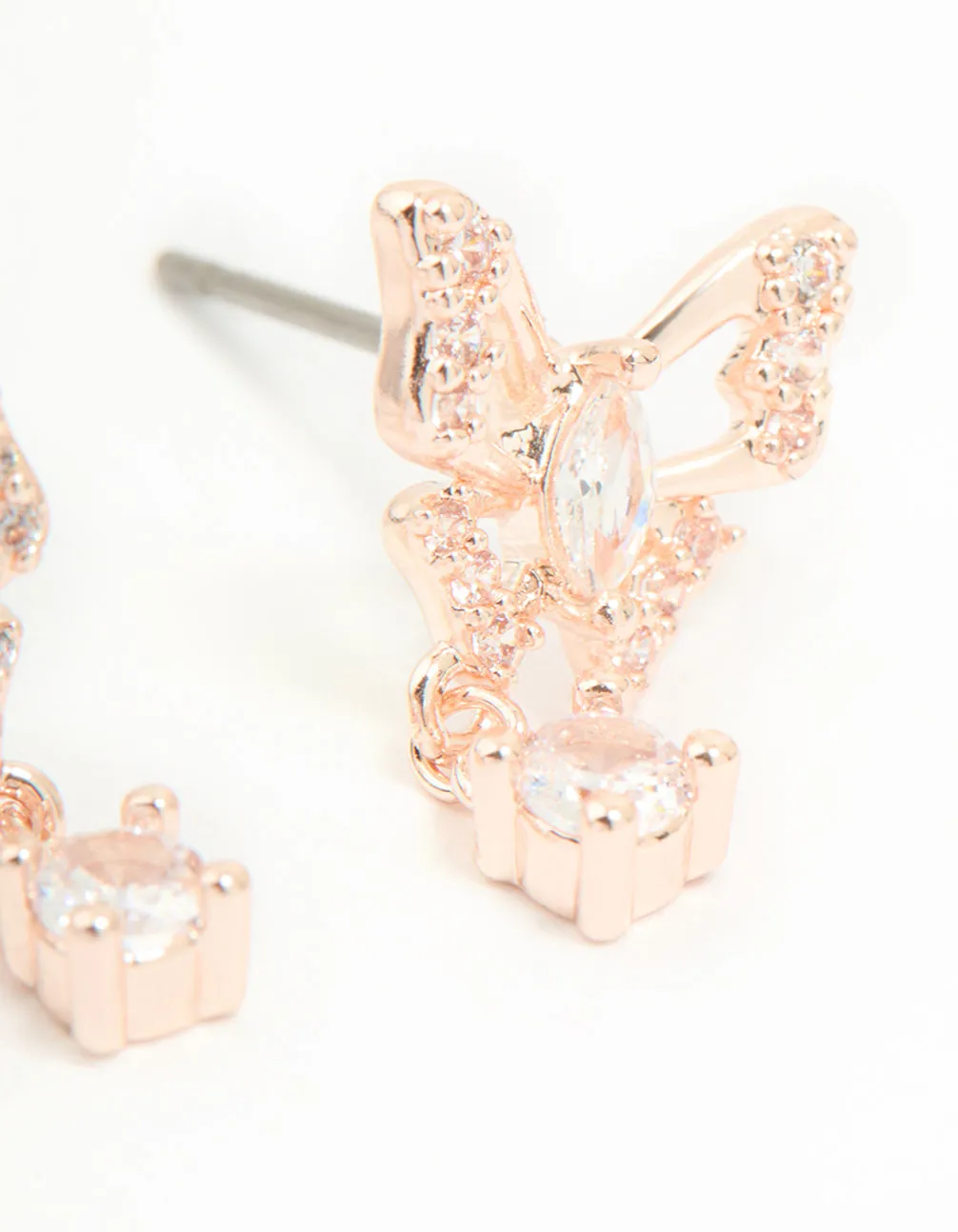 Rose Gold Plated Cubic Zirconia Butterfly Teardrop Earrings