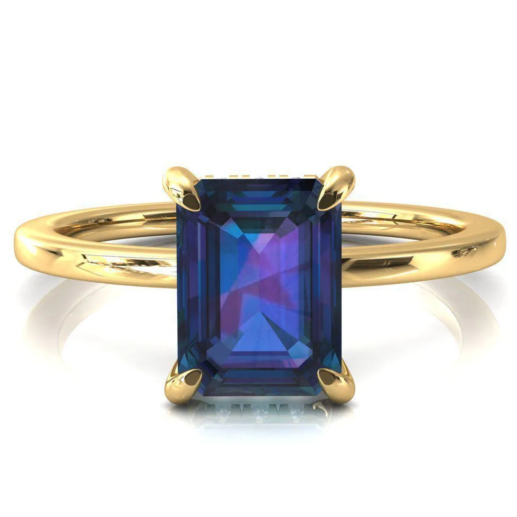 Rosy Emerald Alexandrite 4 Claw Prong Single Rail Micropave Engagement Ring
