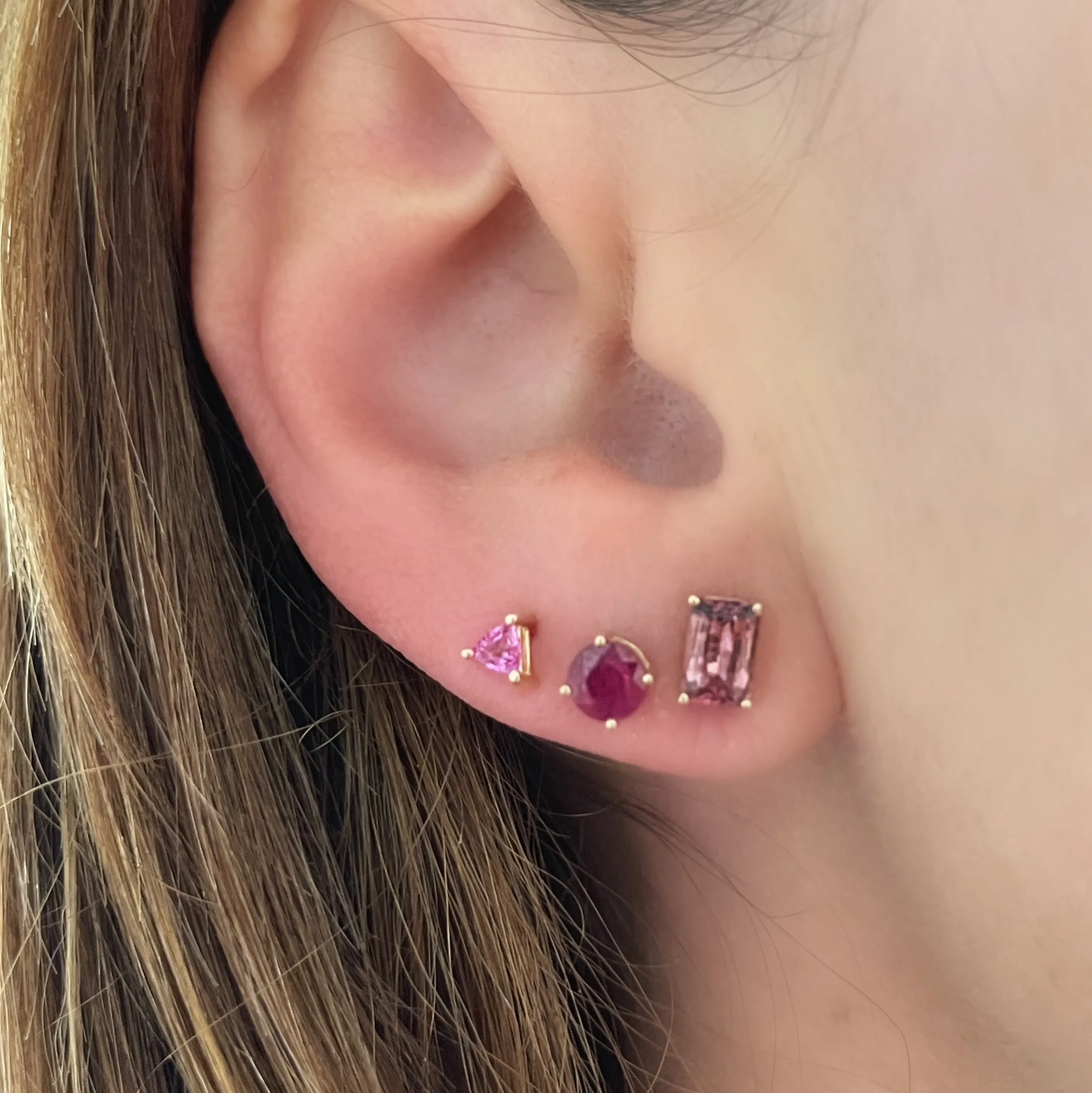 Round Cut Ruby Sprinkle Stud Earrings