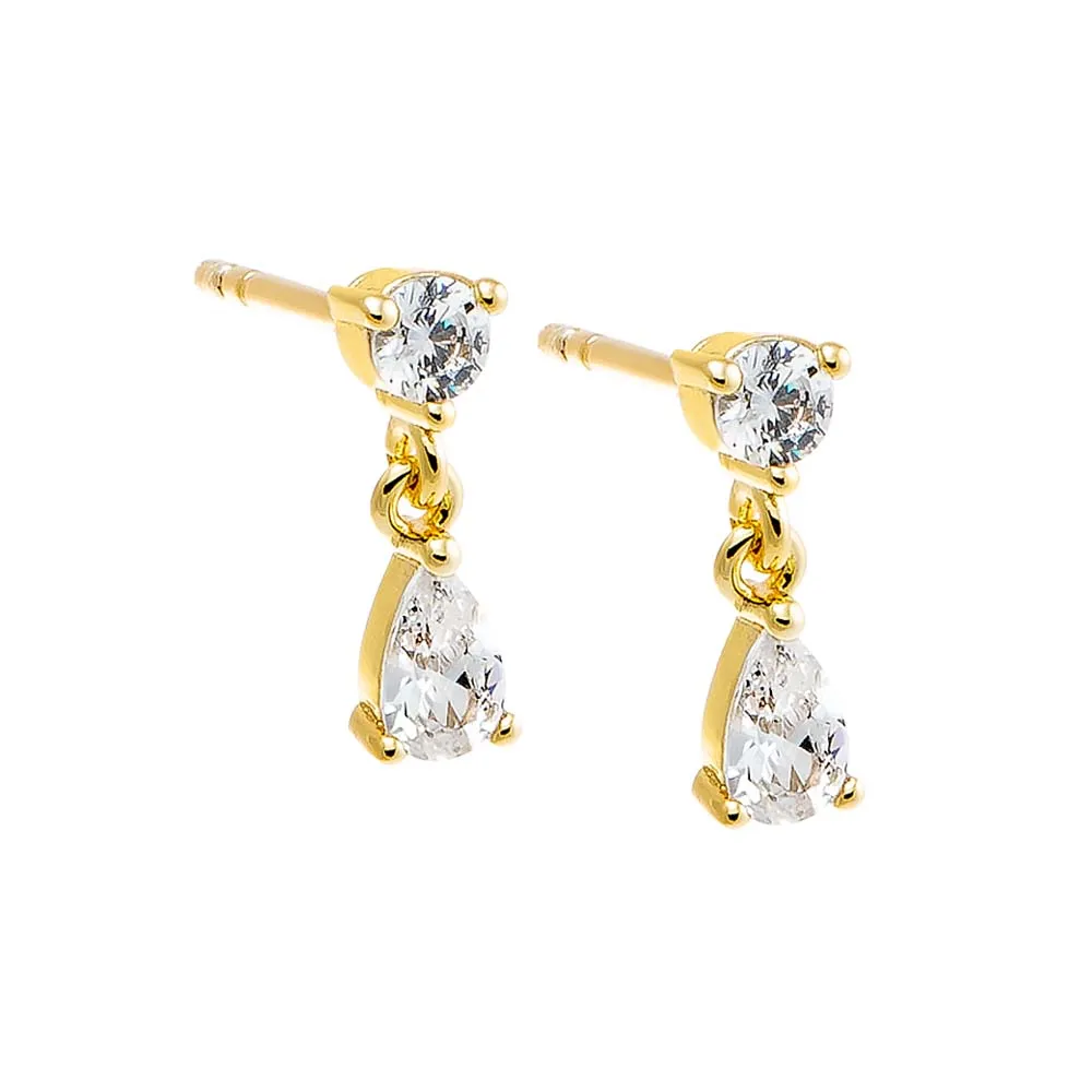 Round CZ X Teardrop Dangling Stud Earring
