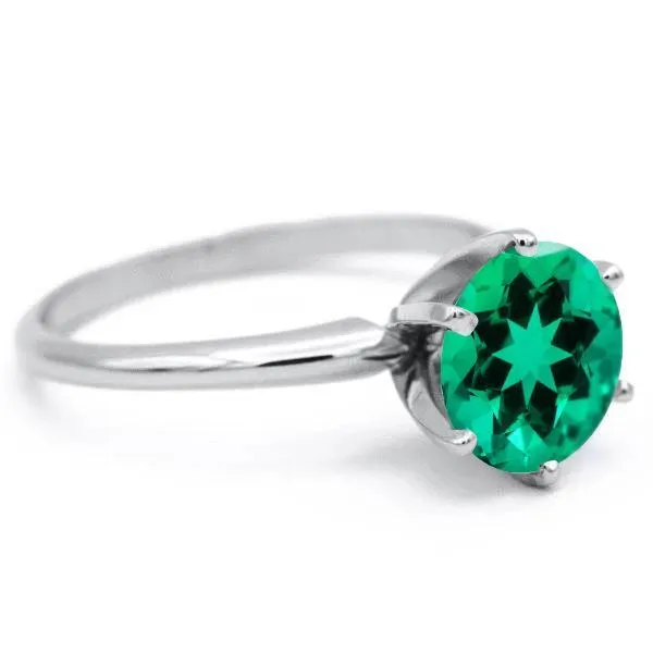 Round Emerald 14K or 18K White Gold 6 Prongs Solitaire Ring