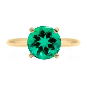 Round Emerald 14K or 18K Yellow Gold 4 Prongs Solitaire Ring