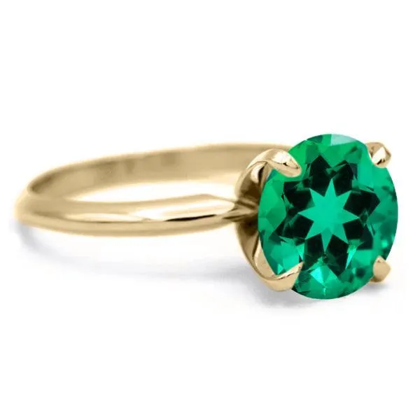 Round Emerald 14K or 18K Yellow Gold 4 Prongs Solitaire Ring