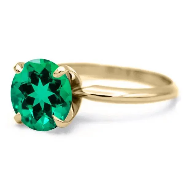 Round Emerald 14K or 18K Yellow Gold 4 Prongs Solitaire Ring