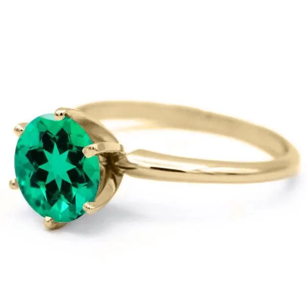 Round Emerald 14K or 18K Yellow Gold 6 Prongs Solitaire Ring