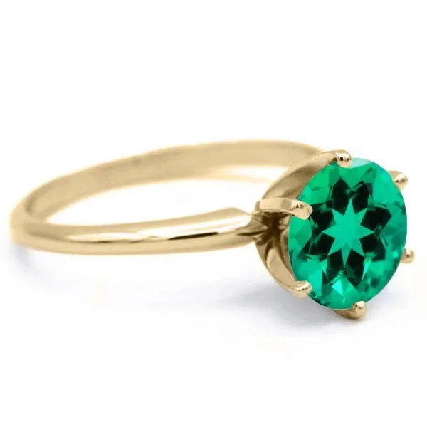 Round Emerald 14K or 18K Yellow Gold 6 Prongs Solitaire Ring