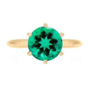 Round Emerald 14K or 18K Yellow Gold 6 Prongs Solitaire Ring