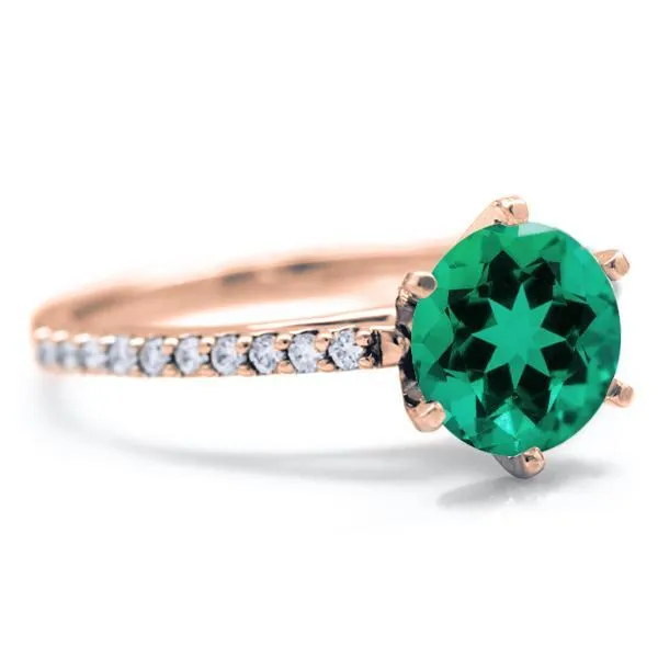 Round Emerald 6 Prongs Diamond Accent Ice Cathedral Solitaire Ring