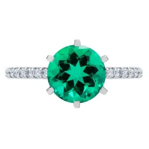 Round Emerald 6 Prongs Diamond Accent Ice Cathedral Solitaire Ring