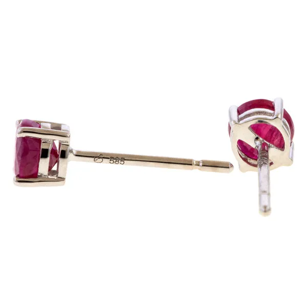 Round Faceted Ruby Stud Earrings
