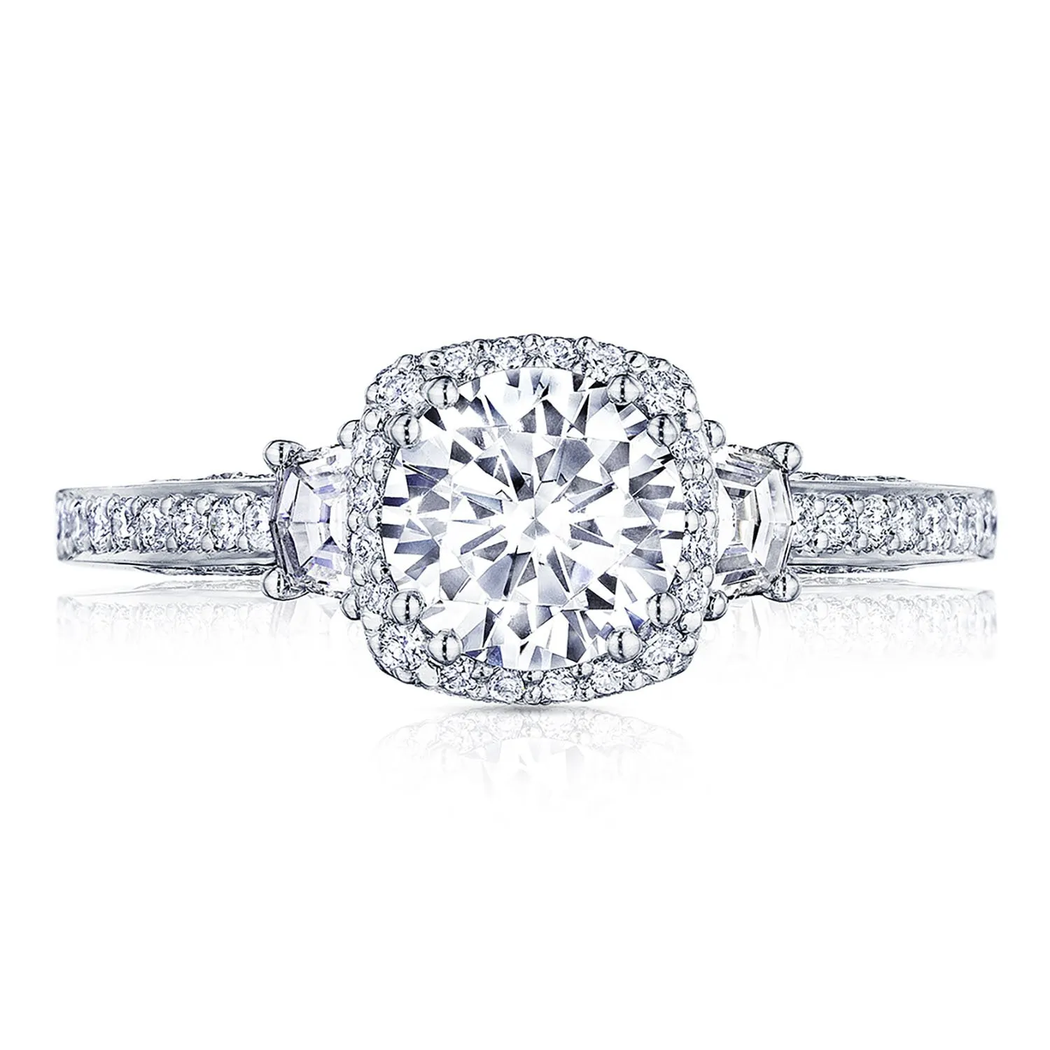 Round with Cushion 3-Stone Engagement Ring