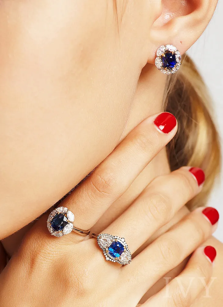 Royal Blue Sapphire Ceylon and Diamond Ring