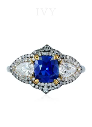 Royal Blue Sapphire Ceylon and Diamond Ring