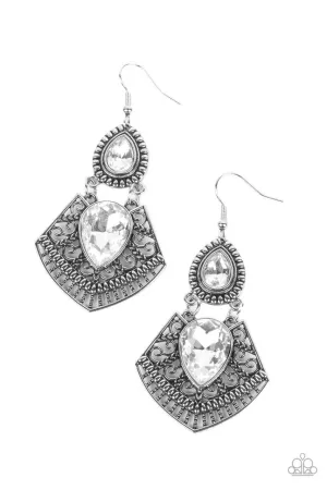 Royal Remix - White - Teardrop Gem Silver Paparazzi Fishhook Earrings