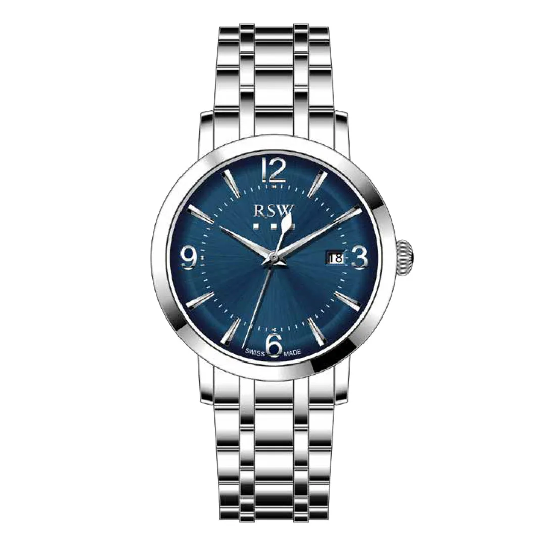RSW Gents Blue Dial Stainless Steel Quartz Watch with Date Display