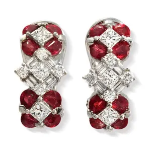 Ruby & Princess Baguette-cut Diamond Earrings, 18K