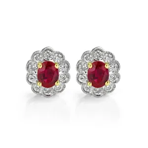 Ruby and Diamond Cluster Earrings