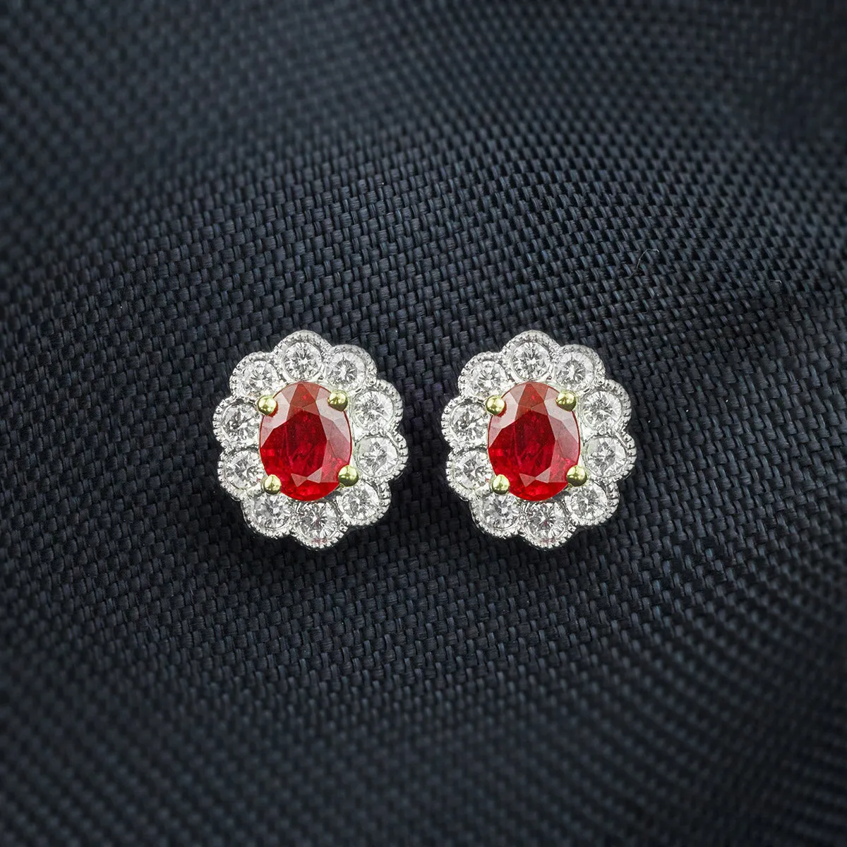 Ruby and Diamond Cluster Earrings