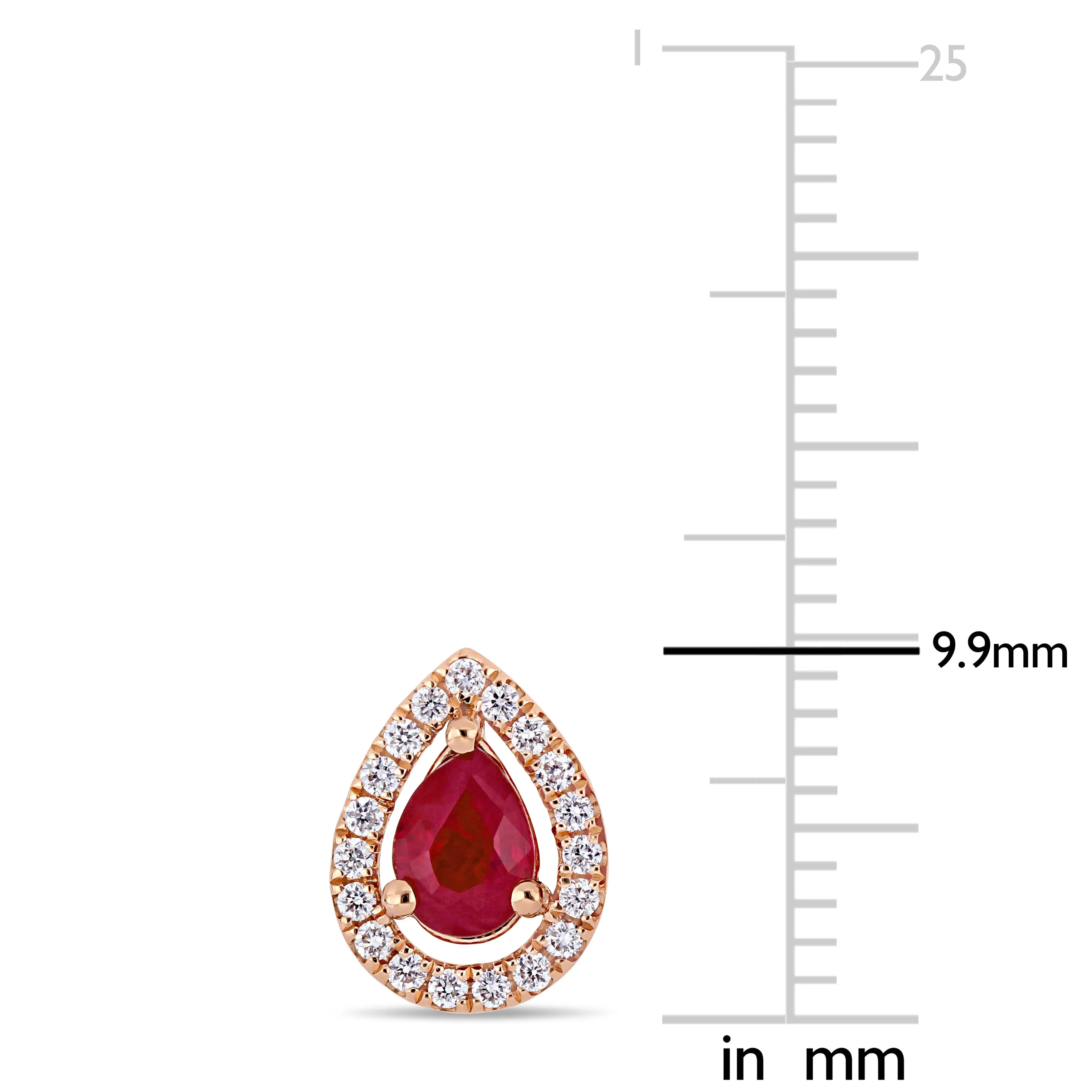 Ruby and Diamond Teardrop Halo Stud Earrings