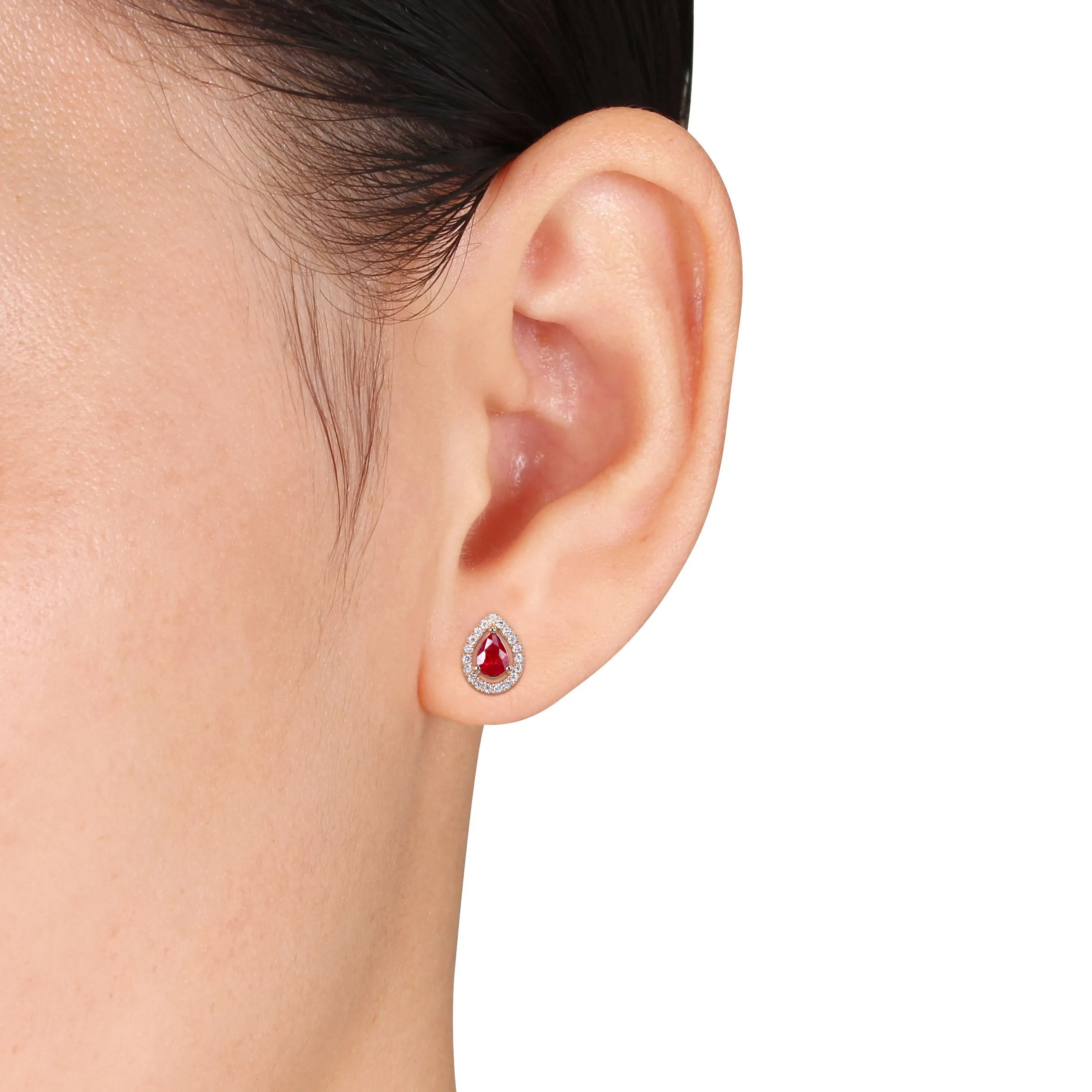 Ruby and Diamond Teardrop Halo Stud Earrings