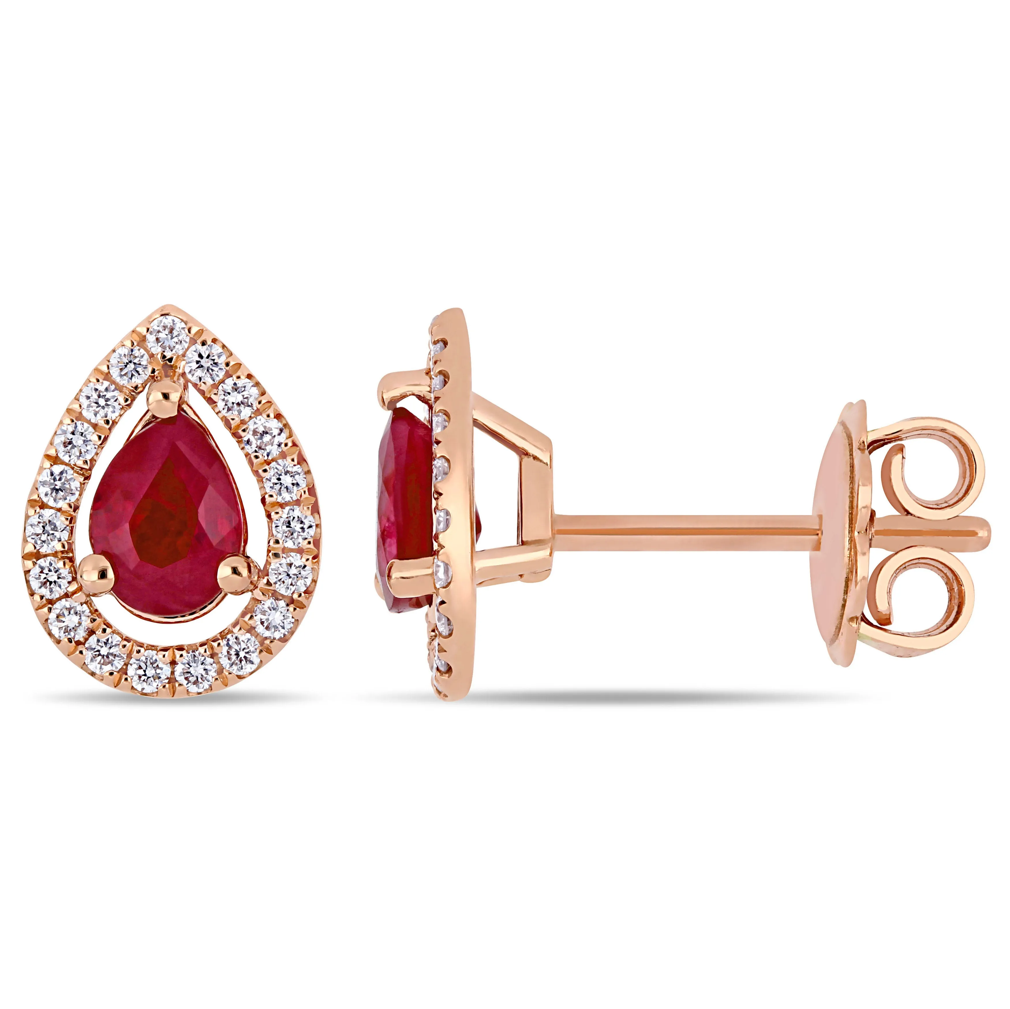 Ruby and Diamond Teardrop Halo Stud Earrings