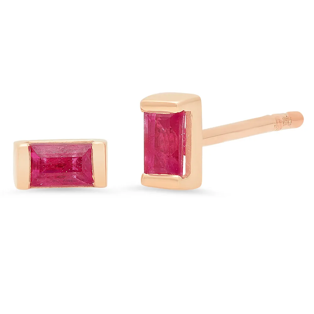 Ruby Baguette Studs