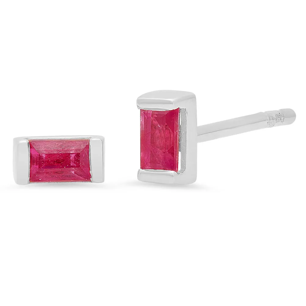 Ruby Baguette Studs