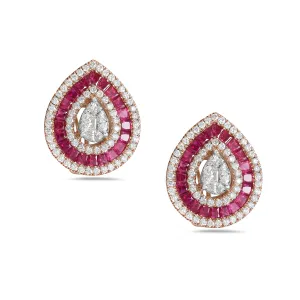 Ruby Channel Set Prong Diamond Pear Shape Stud Earrings In 18k Rose Gold