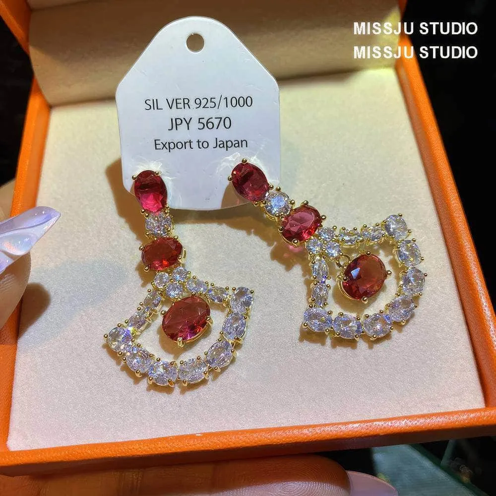 Ruby Crystal 925 Silver Dangle Earrings