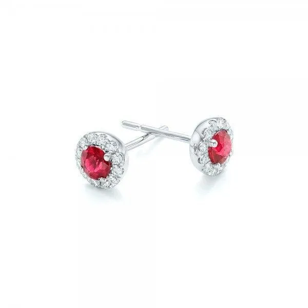 Ruby diamond earring-Halo Ruby earrings-White Gold Earring-Stud Earrings-Gift for her-Red Ruby-Halo stud earrings-Cluster stud earrings