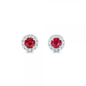 Ruby diamond earring-Halo Ruby earrings-White Gold Earring-Stud Earrings-Gift for her-Red Ruby-Halo stud earrings-Cluster stud earrings